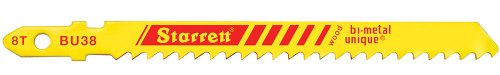 7891265687203 - STARRETT BU38 BI-METAL UNIQUE UNIFIED SHANK WOOD CUTTING JIG SAW BLADE, GROUND TOOTH, 0.05 THICK, 8 TPI, 4 LENGTH X 5/16 WIDTH (PACK OF 5)