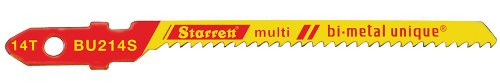 7891265687258 - STARRETT BU214S BI-METAL UNIQUE UNIFIED SHANK MULTI PURPOSE WOOD AND METAL CUTTING JIG SAW BLADE, SCROLL TOOTH, 0.040 THICK, 14 TPI, 3 LENGTH X 3/16 WIDTH (PACK OF 5)