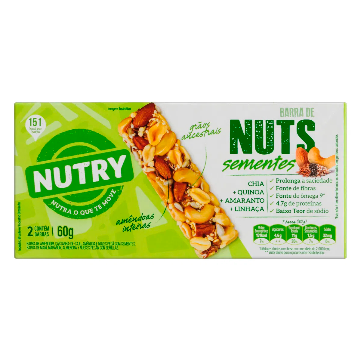 7891331014797 - PACK BARRA DE NUTS SEMENTES NUTRY CAIXA 60G 2 UNIDADES