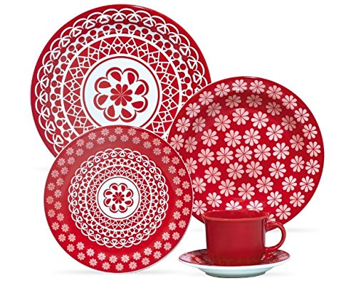 7891361970285 - OXFORD DAILY FLOREAL DINNERWARE SET- RED LACE COLLECTION- 12 PCS