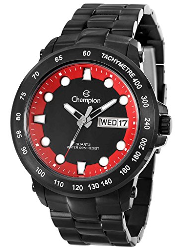 7891511287324 - CHAMPION CA30356V MEN'S WATCH BLACK STAINLESS STEEL WITH RED AND BLACK DIAL
