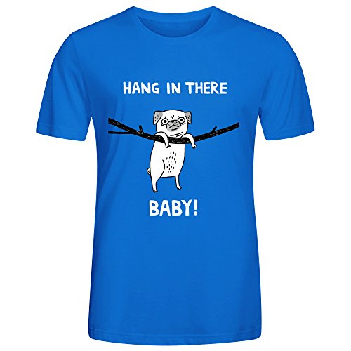 7891662515796 - AWESOME O-NECK PERSONALITY TEE-MUGS OF PUGS HANG IN THERE BLUE