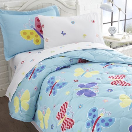 0789185776497 - WILDKIN OLIVE KID'S BUTTERFLY AND FLOWER GARDEN BEDDING TWIN COMFORTERS FOR GIRLS (5 PIECE IN A BAG)