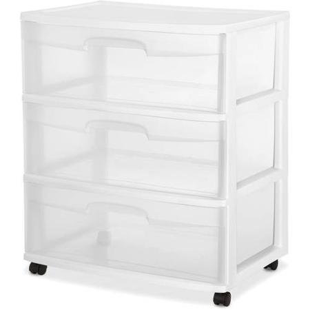 0789185904487 - STERILITE 3 DRAWER WIDE CART, WHITE WITH CASTERS PROVIDE A ROLLING STORAGE OPTIONS