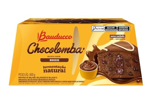 7891962074382 - BOLO DE PÁSCOA COM GOTAS DE CHOCOLATE RECHEIO MOUSSE DE CHOCOLATE COBERTURA CHOCOLATE E CHOCOLATE BRANCO BAUDUCCO CHOCOLOMBA CAIXA 500G