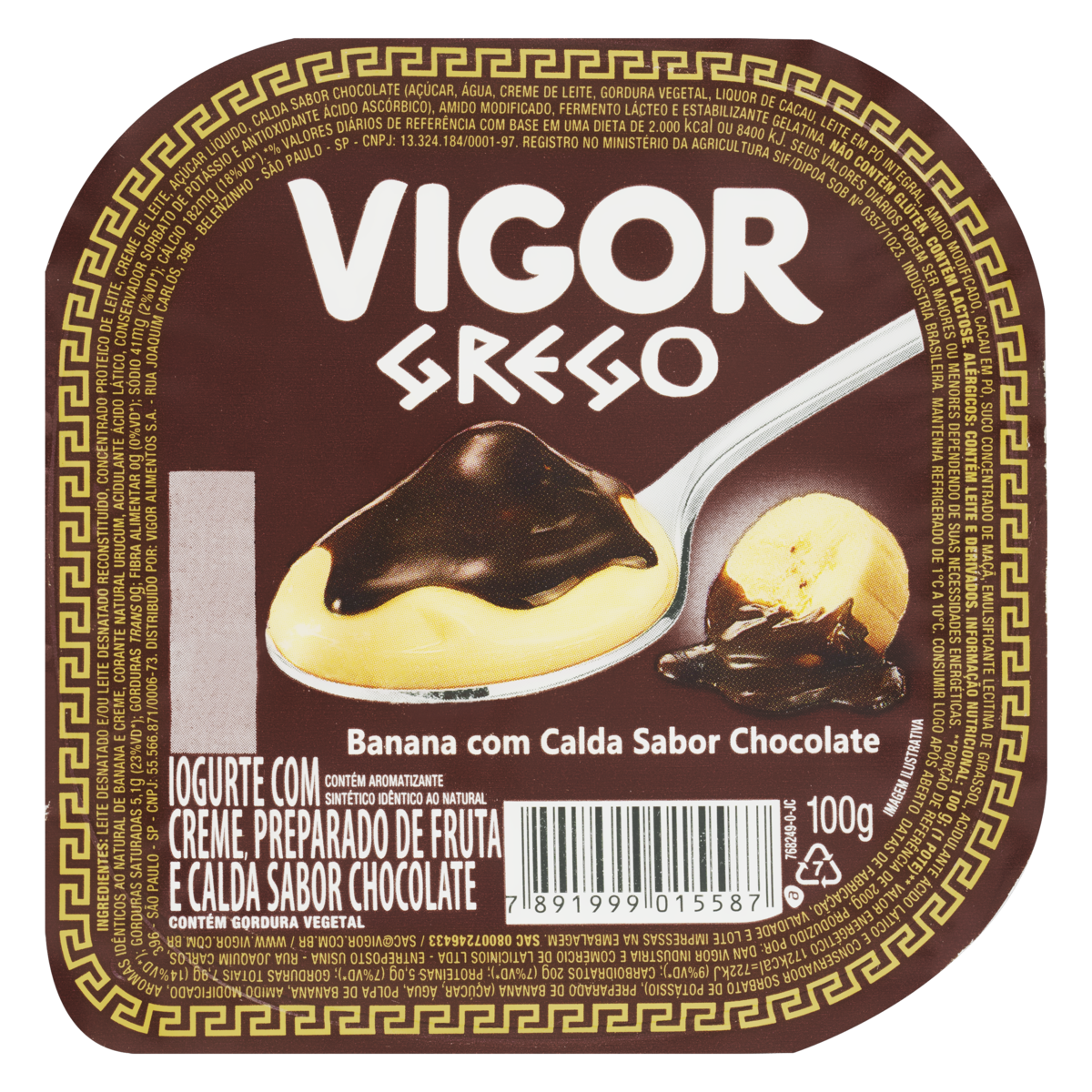 7891999015587 - IOGURTE GREGO BANANA CALDA CHOCOLATE VIGOR POTE 100G