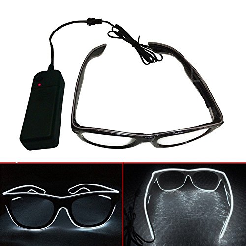 7892138864745 - EL WIRE GLASSES, IDEALITY PARTY FAVOR EYEWEAR EL WIRE LIGHT UP FLASHING GLASSES BLACK FRAMES WITH CLEAR LENS FOR DARK (WHITE)