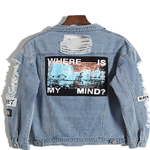 7892166485905 - A POCKET OF SUNSHINE VINTAGE RIPPED HOLES DENIM JACKETS NEW BOYFRIEND STYLE PRINT PATCH CASUAL JEANS COATS