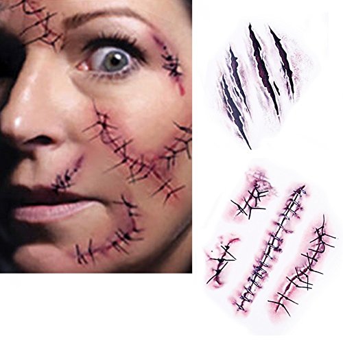 7892584569058 - 2015 HOT SALE HALLOWEEN ZOMBIE SCARS TATTOOS WITH FAKE SCAB BLOOD SPECIAL FX COSTUME MAKEUP