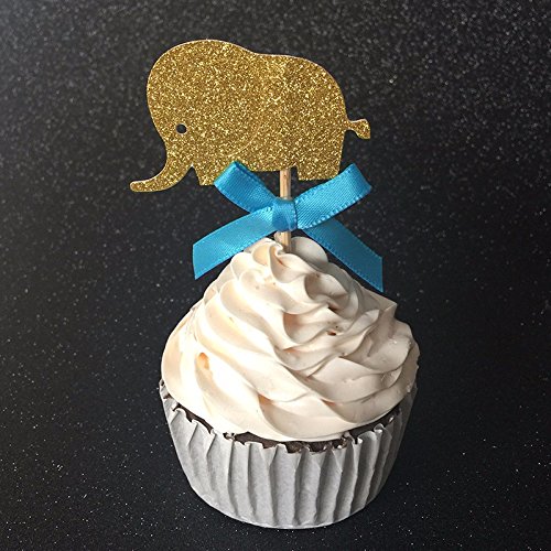 7892584571716 - 12 PCS GOLD ELEPHANT CUPCAKE TOPPERS,BOY BABY SHOWER DECORATIONS,KIDS PARTY SUPPLIES BIRTHDAY DECORATION ANIMAL CAKE TOPPER PICKS