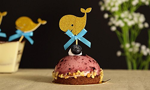 7892584571761 - 24PCS BABY SHOWER CUPCAKE TOPPERS-GOLD WHALES CAKE TOPPER PICKS 1ST-BIRTHDAY PARTY EVENT DECORATION SUPPLIES