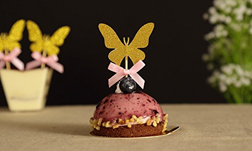 7892584571839 - 24PCS GOLD BUTTERFLY CUPCAKE TOPPER . WEDDING PARTY DECORATION CAKE TOPPER . FLOWER FAIRY FOOD TOPPERS PICKS