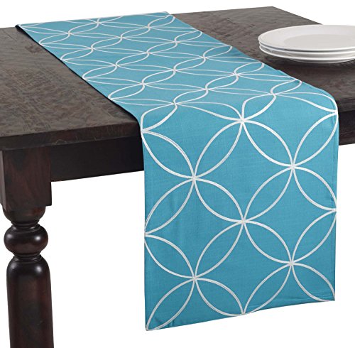 0789323290977 - SARO LIFESTYLE 71460.TQ1670B LEONORA COLLECTION 71460 LEONORA COLLECTION STITCHED TILE DESIGN TABLE RUNNER, 16 X 70 OBLONG, TURQUOISE