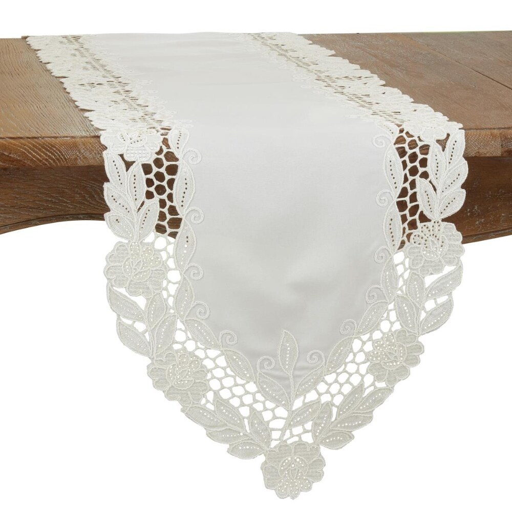 0078932339208 - SARO 1140.I1668B 16 X 68 IN. FLORAL EMBROIDERED OBLONG TABLE RUNNER, IVORY