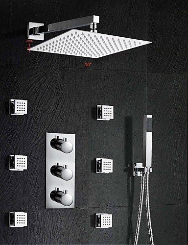 7893266418602 - XXW SHOWERS SETS 10 INCH CHROME THREE HANDLES RAINFALL SHOWER FAUCET THERMOSTATIC MIXER SHOWER MASSAGE JET