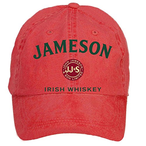 7893302976394 - QIKDG CUSTOM ADJUSTABLE JAMESON IRISH WHISKEY LOGO BASEBALL CAP-WASHED 100% COTTON RED