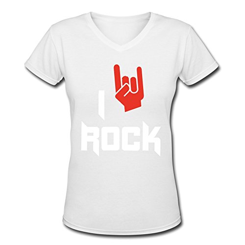 7894129787149 - GRAVITYTEE WOMENS I LOVE ROCK MUSIC V-NECK T-SHIRT WHITE L
