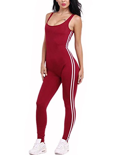 7894450541441 - CRF WOMEN SEXY BACKLESS SLEEVELESS ONE PIECES OUTFITS SETS BODYCON BANDAGE LONG PANTS JUMPSUIT (X-LARGE, WINE RED)