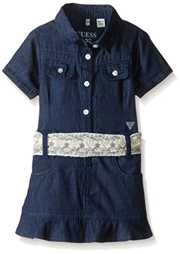 0789447976375 - GUESS BABY GIRLS' DENIM DRESS WITH LACE, DARK CHAMBRAY, 18 MONTHS