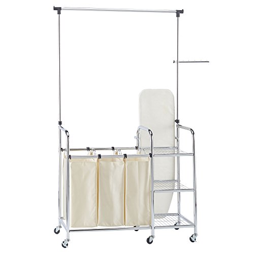 0789474426591 - HOUSEHOLD ESSENTIALS LAUNDRY STATION SORTER WITH IRONING BOARD, CHROME