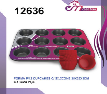 7895098692168 - FORMA SILICONE P/12 CUPCAKES 35X26X3CM IN