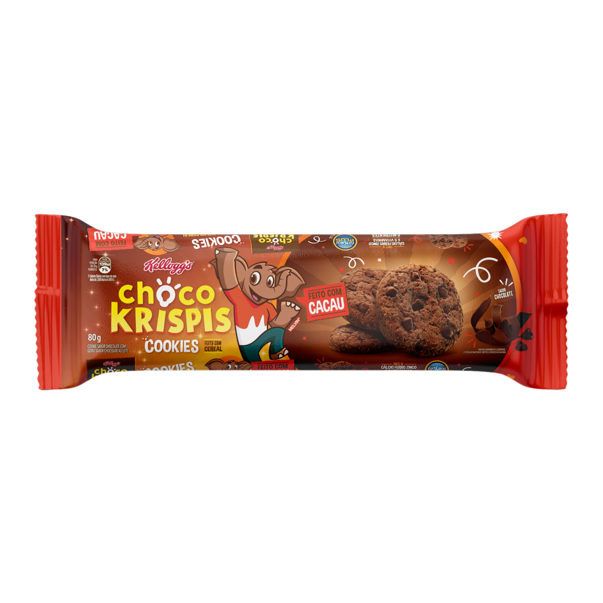 7896004007274 - BISCOITO COOKIE CHOCOLATE COM GOTAS DE CHOCOLATE KELLOGGS CHOCO KRISPIS PACOTE 80G