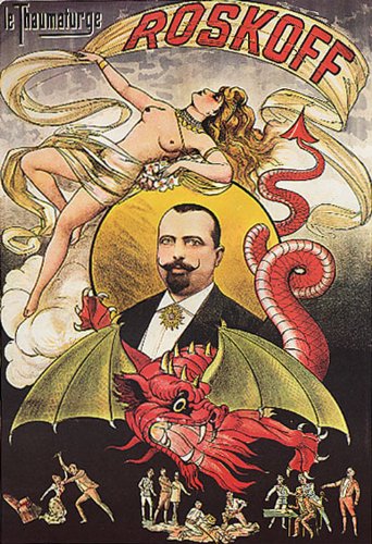 7896006134374 - RED DRAGON NAKED GIRL ROSKOFF MAGICIAN MAGIC SMALL VINTAGE POSTER REPRO