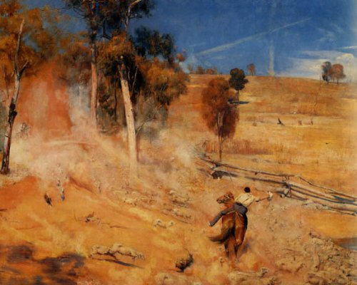 7896006157021 - A BREAK AWAY THIRSTY SHEEP AUSTRALIA BY TOM ROBERTS CANVAS REPRODUCTION