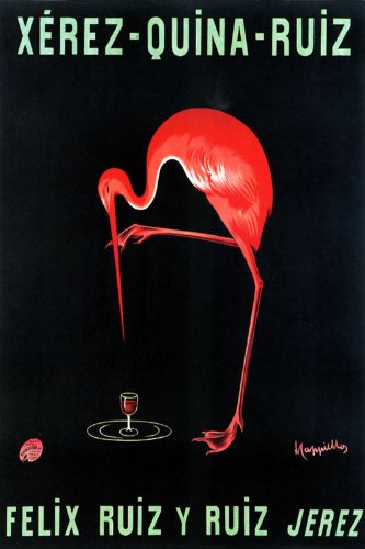 7896006177500 - XEREZ QUINA RUIZ JEREZ RED FLAMENCO BIRD ALCOHOL DRINK SPAIN BY CAPPIELLO 16 X 24 IMAGE SIZE VINTAGE POSTER REPRO