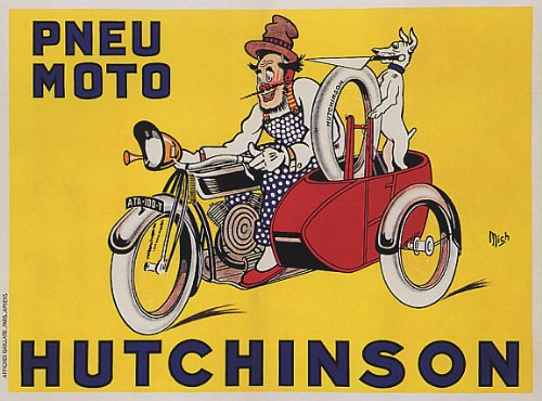 7896006186601 - PNEU MOTO HUTCHINSON MOTORCYCLE DOG SHARPENING KNIFE ON TIRE 16 X 24 IMAGE SIZE VINTAGE POSTER REPRO ON CANVAS