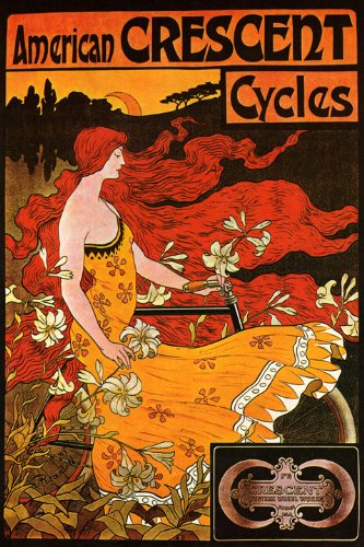 7896006213772 - AMERICAN CRESCENT CYCLES BICYCLE MOON GIRL LONG RED HAIR FOWERS WIND BIKE CYCLING 16 X 24 VINTAGE POSTER REPRO