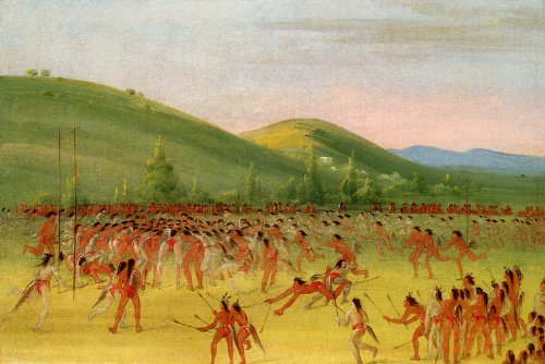 7896006229919 - BALL PLAY OF THE CHOCTAW BALL DOWN 1834 INDIAN TRIBE GAME BY GEORGE CATLIN 16 X 24 IMAGE SIZE REPRO ON CANVAS
