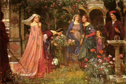 7896006232001 - THE ENCHANTED GARDEN DECAMERON YOUNG FLORENTINES STORIES 1916 BY WATERHOUSE LARGE REPRO ON CANVAS