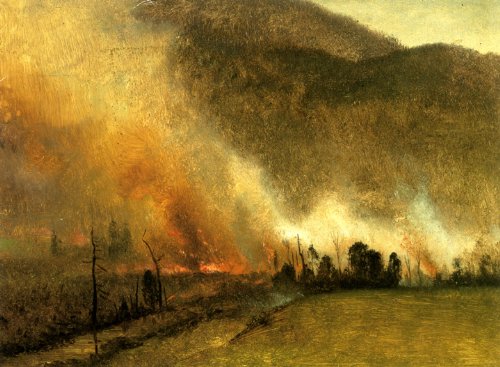 7896006234401 - WHITE MOUNTAINS NEW HAMPSHIRE WILDERNESS FIRE BY ALBERT BIERSTADT LARGE REPRO ON CANVAS