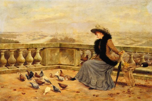 7896006237884 - FASHION LADY TERRACE EIFFEL TOWER PARIS FRANCE FRENCH BY PAUL DANTIN ON IMAGE SIZE 20 X 30 ON CANVAS REPRO