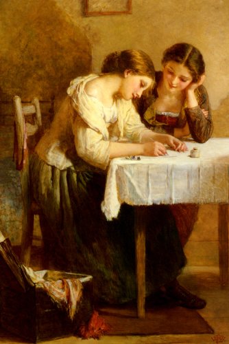 7896006239260 - LOVE LETTER GRILS WRITING CHEST BY HENRY LEJEUNE ON CANVAS REPRO
