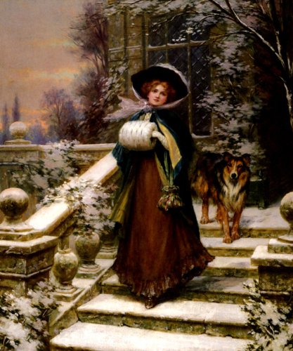7896006239284 - A WINTER ROSE BEAUTIFUL YOUNG WOMAN WITH DOG SNOW BY SYDNEY KENDRICK ON CANVAS REPRO