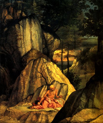 7896006243557 - SAINT JEROME IN THE WILDERNESS HERMIT PENITENCE BIBLE BY LORENZO LOTTO ON CANVAS REPRO