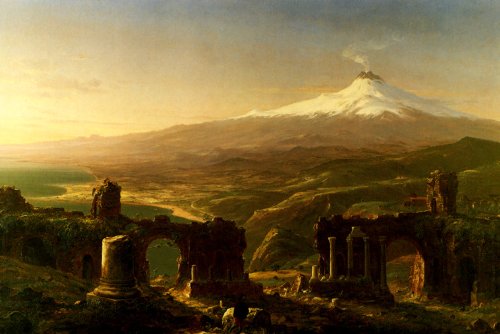 7896006244417 - MOUNT ETNA FROM TAORMINA VOLCANO RUINS ITALIAN LANDSCAPE BY THOMAS COLE LARGE CANVAS REPRO