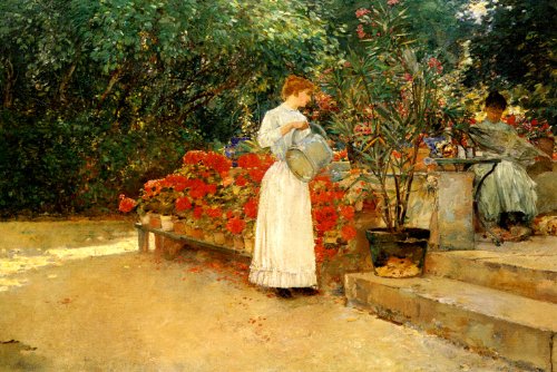 7896006246169 - AFTER BREAKFAST 1887 WOMEN GARDEN FLOWERS IMPRESSIONISM PAINTING BY CHILDE HASSAM LARGE REPRO ON CANVAS