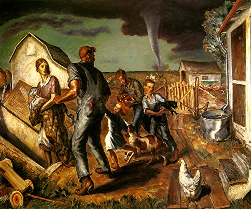 7896006264279 - TORNADO OVER KANSAS FARM FAMILY CHILDREN DOGS CAT SHELTER AMERICAN PAINTING BY CURRY 16 X 20 IMAGE SIZE ON CANVAS REPRO