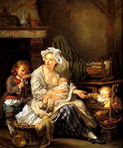 7896006267287 - SILENCE SLEEPING CHILDREN MOTHER BREASTFEEDING BABY SON 1759 FRENCH PAINTING BY JEAN BAPTISTE GREUZE ON CANVAS REPRO