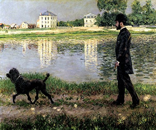 7896006269991 - RICHARD GALLO AND HIS DOG DICK AT PETIT GENNEVILLIERS MAN WALKING DOG RIVER BANK 1884 FRENCH IMPRESSIONIST PAINTING BY GUSTAVE CAILLEBOTTE LARGE CANVAS REPRO