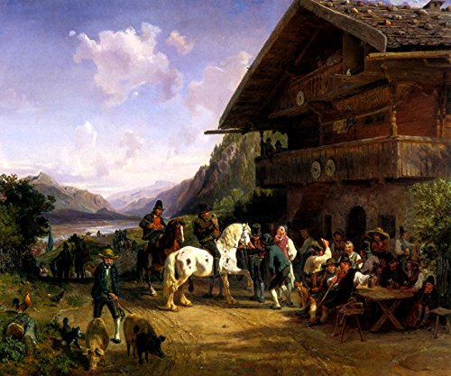 7896006277200 - GATHERING AT THE INN MEN DRINKING HORSES PIGS CHICKENS GERMAN PAINTING BY HERMANN KAUFFMANN ON CANVAS REPRO