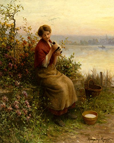7896006281405 - THE NEW PUPPY WOMAN WITH DOG IN THE GARDEN PAINTING BY DANIEL RIDGWAY KNIGHT ON CANVAS REPRO