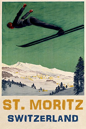 7896006292418 - ST. MORITZ SWITZERLAND EUROPEAN SKIING SKI JUMPING DOWNHILL WINTER SPORT 12 X 16 ON CANVAS VINTAGE POSTER REPRO WE HAVE OTHER SIZES
