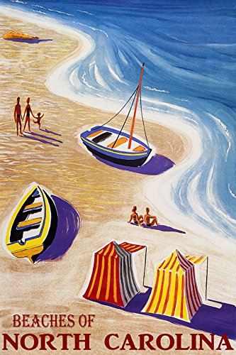 7896006412458 - BEACHES OF NORTH CAROLINA SUMMER TRAVEL BEACH FAMILY FUN SAIBOAT ROMANCE SEA WAVES 12 X 16 VINTAGE POSTER REPRO MATTE PAPER WE HAVE OTHER SIZES