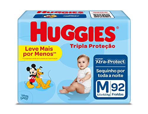 7896007549252 - FRALDA DESCARTÁVEL INFANTIL HUGGIES TRIPLA PROTEÇÃO M PACOTE 92 UNIDADES LEVE MAIS PAGUE MENOS