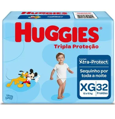7896007551330 - FRALDA DESCARTÁVEL INFANTIL HUGGIES TRIPLA PROTEÇÃO XG PACOTE 32 UNIDADES
