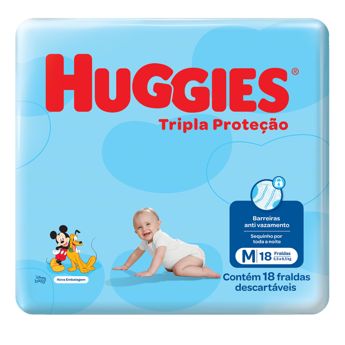 7896007551569 - FRALDA DESCARTÁVEL INFANTIL HUGGIES TRIPLA PROTEÇÃO M PACOTE 18 UNIDADES
